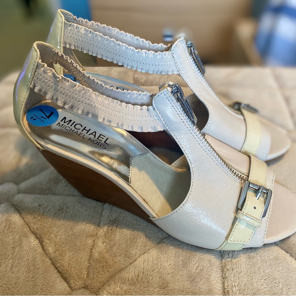 Michael Kors Beige and Cream Wedge Sandals